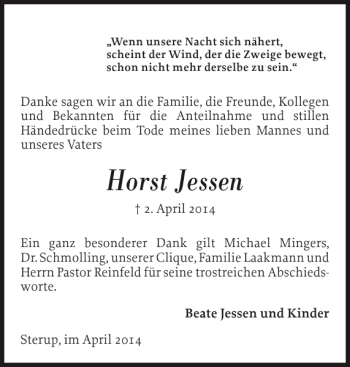 Traueranzeige von Horst Jessen von Flensburger Tageblatt