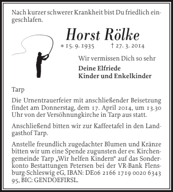 Traueranzeige von Horst Rölke von Flensburger Tageblatt