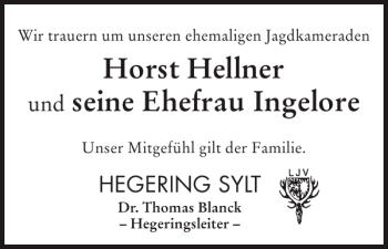 Traueranzeige von Horst Hellner Ingelore von Sylter Rundschau