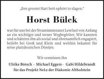 Traueranzeige von Horst Bülck von Holsteinischer Courier