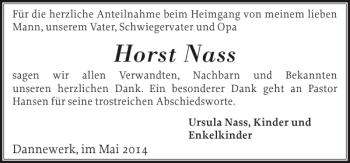 Traueranzeige von Horst Nass von Schleswiger Nachrichten