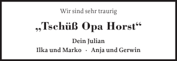 Traueranzeige von Tschüß Opa Horst von Holsteinischer Courier