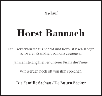 Traueranzeige von Horst Bannach von Holsteinischer Courier
