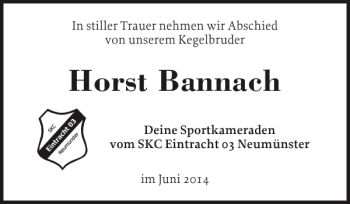 Traueranzeige von Horst Bannach von Holsteinischer Courier