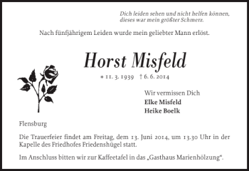 Traueranzeige von Horst Misfeld von Flensburger Tageblatt
