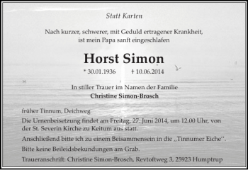 Traueranzeige von Horst Simon von Sylter Rundschau