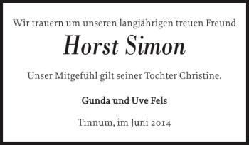 Traueranzeige von Horst Simon von Sylter Rundschau