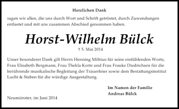 Traueranzeige von Horst-Wilhelm Bülck von Holsteinischer Courier