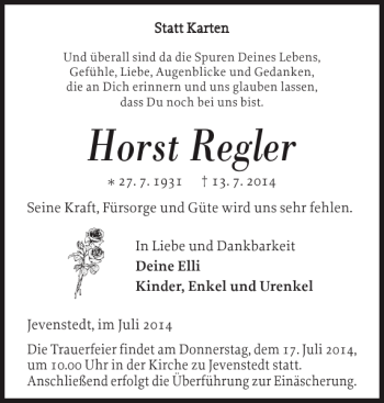 Traueranzeige von Horst Regler von Landeszeitung