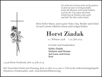 Traueranzeige von Horst Ziadak von Elmshorner Nachrichten