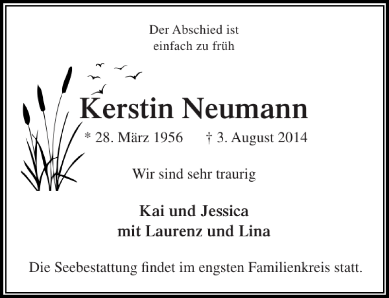  Traueranzeige für Kerstin Neumann vom 09.08.2014 aus Stormarner Tageblatt