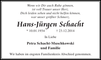 Traueranzeige von Hans-Jürgen Schacht von Stormarner Tageblatt
