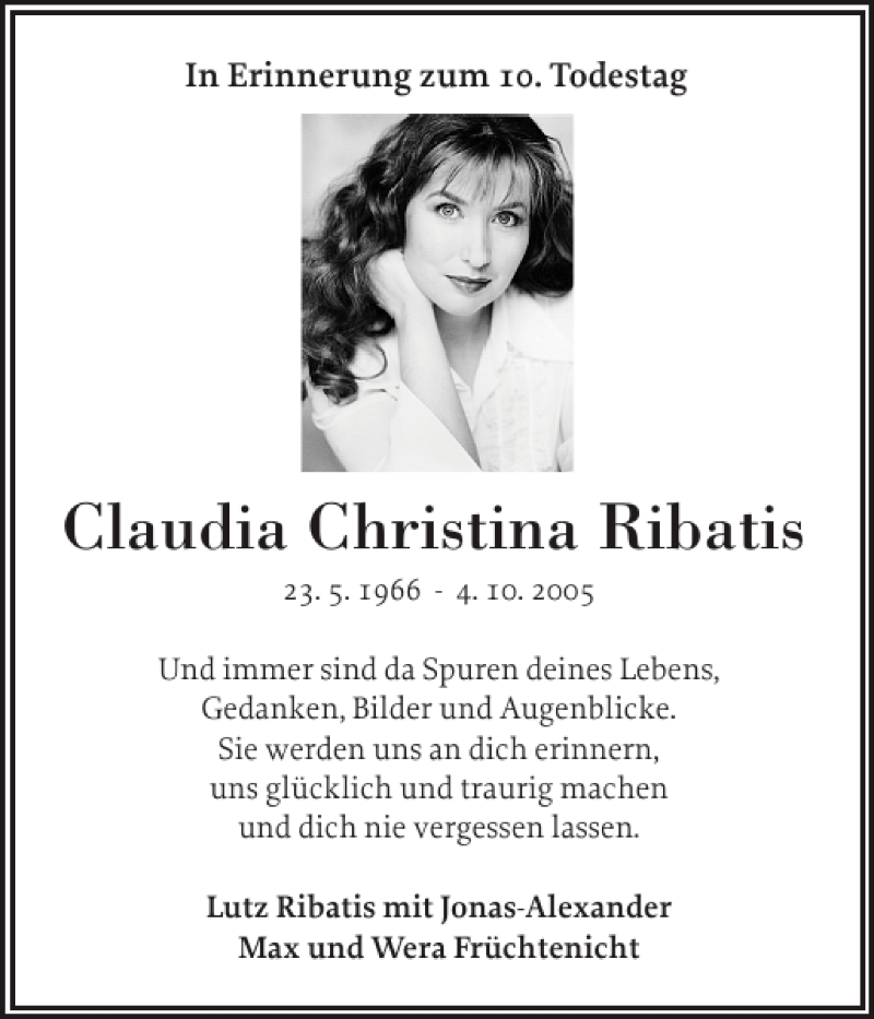  Traueranzeige für Claudia Christina Ribatis vom 02.10.2015 aus Elmshorner Nachrichten