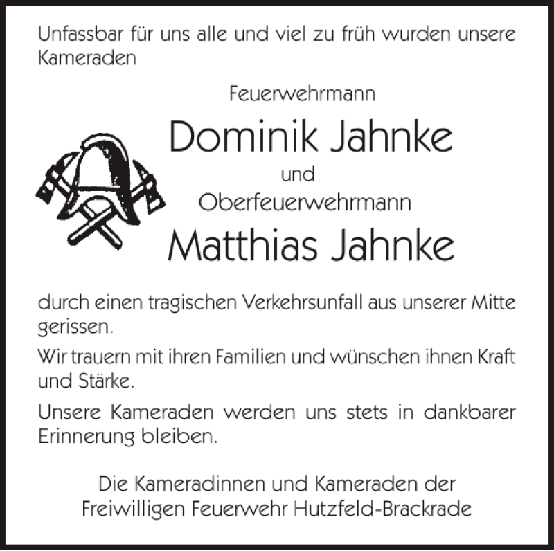  Traueranzeige für Dominik Jahnke Matthias Jahnke vom 04.03.2015 aus Ostholsteiner Anzeiger