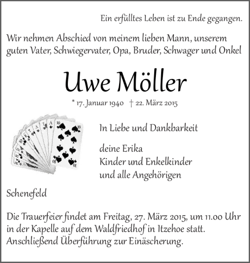  Traueranzeige für Uwe Möller vom 25.03.2015 aus Norddeutsche Rundschau