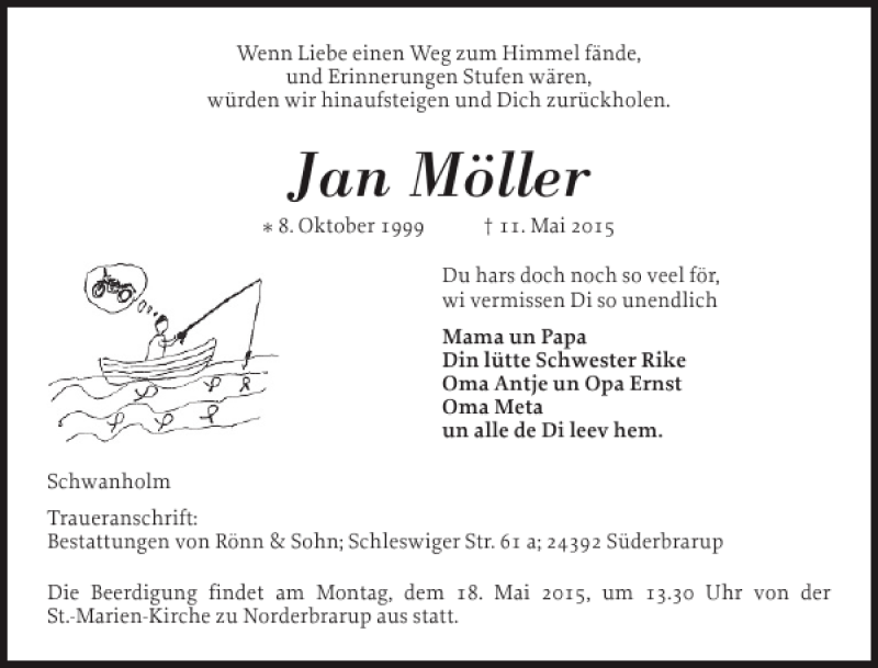  Traueranzeige für Jan Möller vom 16.05.2015 aus Flensburger Tageblatt