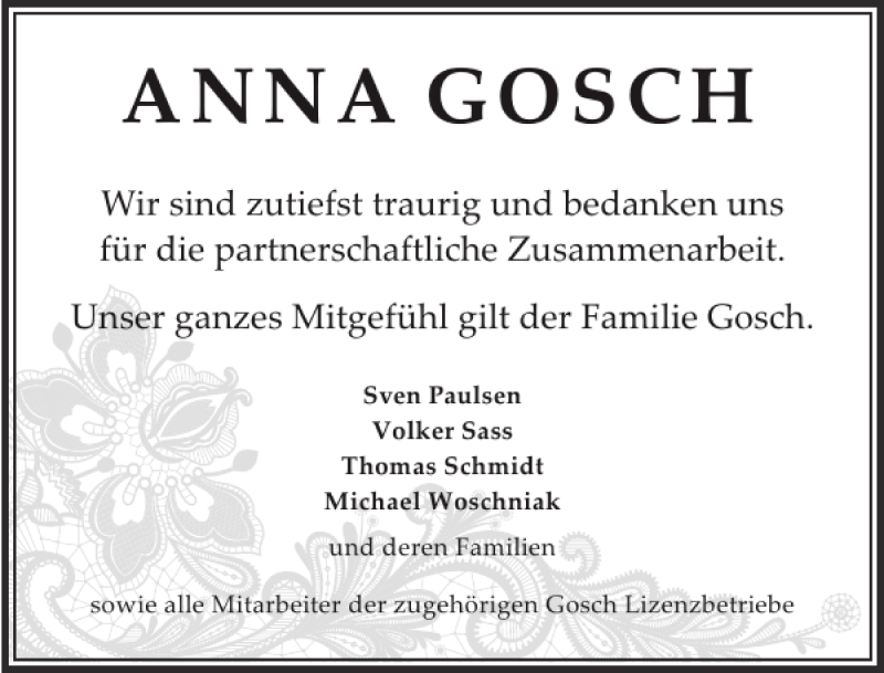  Traueranzeige für Anna Gosch vom 10.07.2015 aus Sylter Rundschau