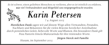 Traueranzeige von Karin Petersen von Husumer Nachrichten