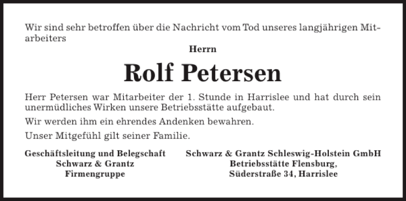  Traueranzeige für Rolf Petersen vom 12.09.2015 aus Flensburger Tageblatt