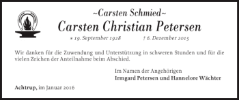 Traueranzeige von Carsten Christian Petersen von Nordfriesland Tageblatt