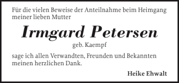 Traueranzeige von Irmgard Petersen von Schlei-Bote