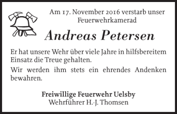 Traueranzeige von Andreas Petersen von Schleswiger Nachrichten