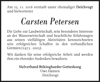 Traueranzeige von Carsten Petersen von Nordfriesland Tageblatt