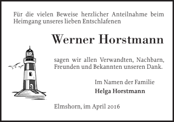 Traueranzeige von Werner Horstmann von Elmshorner Nachrichten