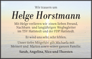 Traueranzeige von Helge Horstmann von Husumer Nachrichten