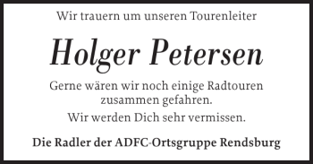 Traueranzeige von Holger Petersen von Landeszeitung
