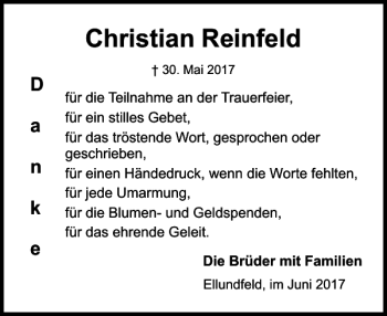 Traueranzeige von Christian Reinfeld von Flensburger Tageblatt