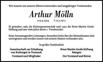 Traueranzeige von Arthur Mölln von Uetersener Nachrichten