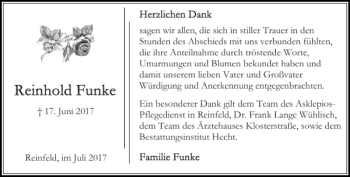Traueranzeige von Reinfeld im von Stormarner Tageblatt