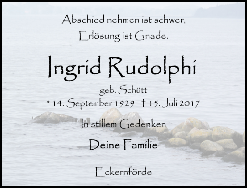 Traueranzeige für ist ist Eckernförde vom 22.07.2017 aus Eckernförder Zeitung