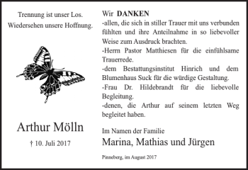 Traueranzeige von Arthur Mölln von Uetersener Nachrichten