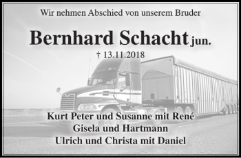 Traueranzeige von Bernhard Schacht von Stormarner Tageblatt