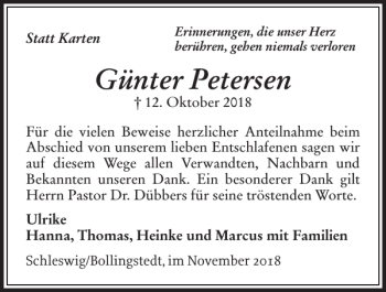 Traueranzeige von Günter Petersen von Flensburger Tageblatt