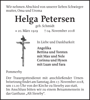 Traueranzeige von Helga Petersen von Eckernförder Zeitung