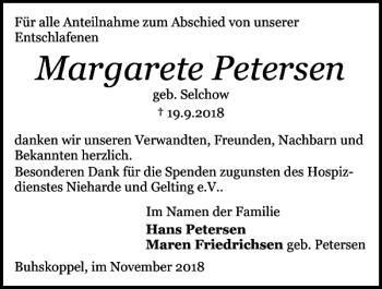 Traueranzeige von Margarete Petersen von Schlei-Bote