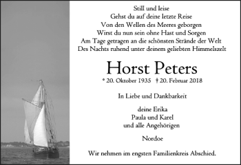 Traueranzeige von Horst Peters von Norddeutsche Rundschau