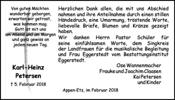 Traueranzeige von Karl-Heinz Petersen von Pinneberger Tageblatt