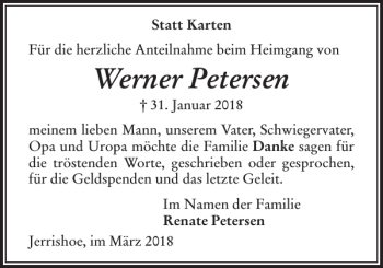 Traueranzeige von Werner Petersen von Flensburger Tageblatt