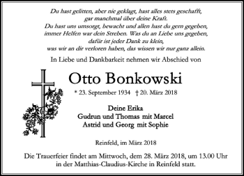 Traueranzeige von und von Mittwoch März umder Matthias-Claudius-Kirche Reinfeld  von Stormarner Tageblatt