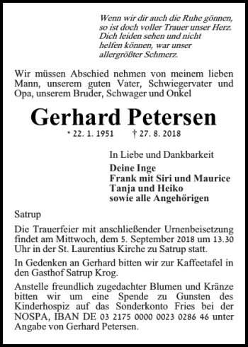 Traueranzeige von Gerhard Petersen von Flensburger Tageblatt