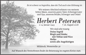 Traueranzeige von Herbert Petersen von Husumer Nachrichten