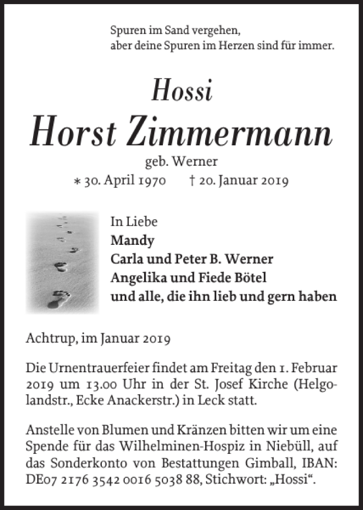  Traueranzeige für Horst Zimmermann vom 24.01.2019 aus Flensburger Tageblatt
