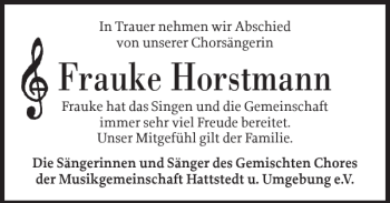 Traueranzeige von Frauke Horstmann von Husumer Nachrichten