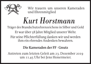Traueranzeige von Kurt Horstmann von Landeszeitung