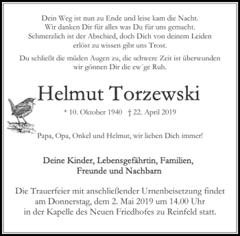 Traueranzeige von Mai um der Friedhofes zu Reinfeld  von Stormarner Tageblatt
