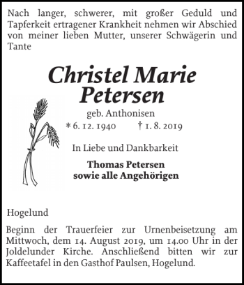 Traueranzeige von Christel Marie Petersen von Husumer Nachrichten